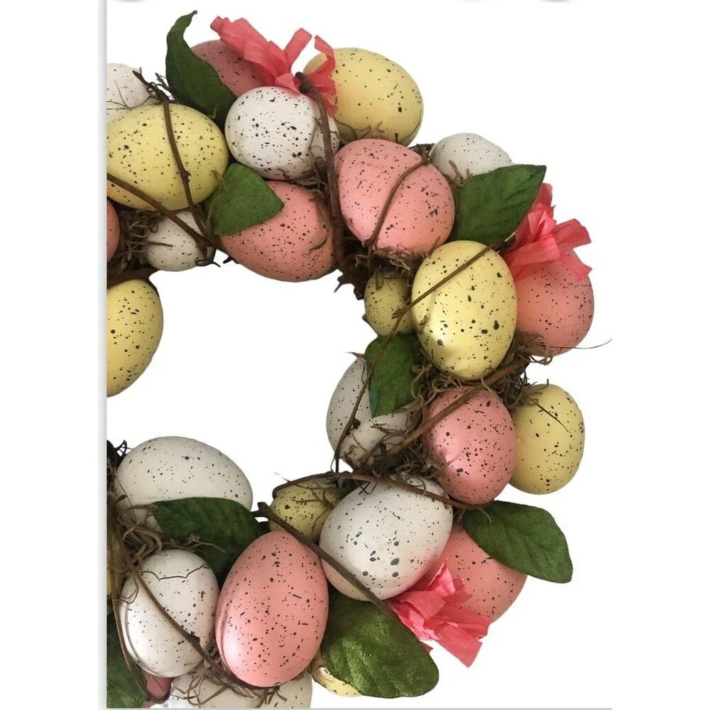 Martha Stewart Spring Easter Egg Wreath Speckled Pastel Pink White Yellow 12.5